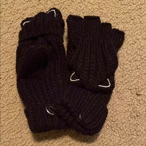 Black Knit Fingerless Gloves with Cat Ears